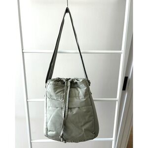 UNIQLO C Quilted Puffy Drawstring Crossbody Bucket Bag Olive Sage Green Mini